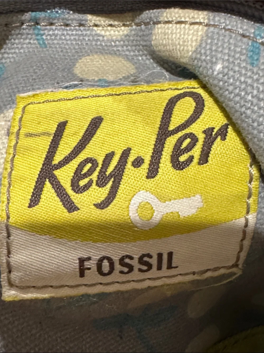 Fossil Circle Print satchel in Blue, Yellow & Tan